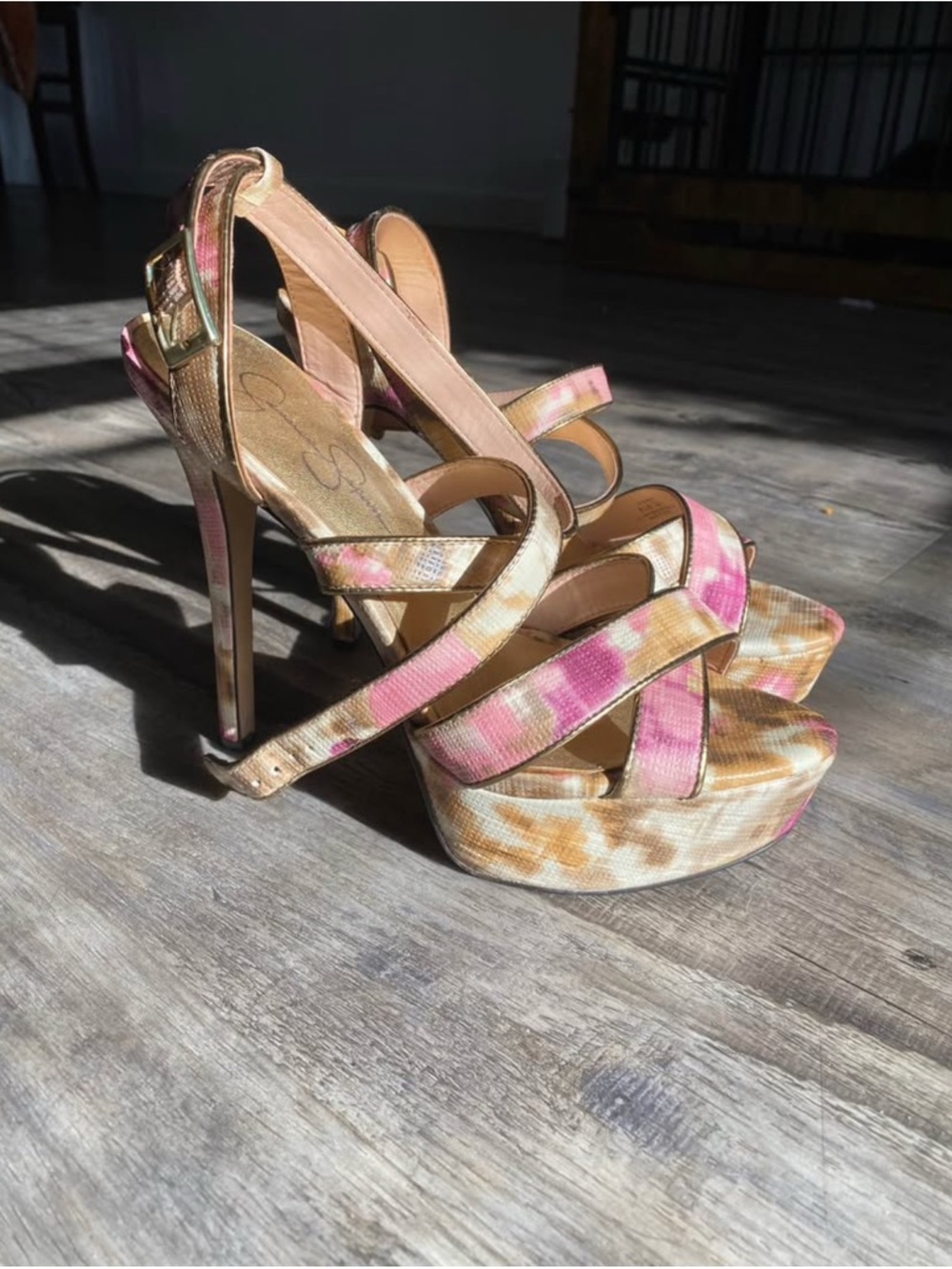 Jessica Simpson Pink & Tan Tie-Dye Platform Sandals